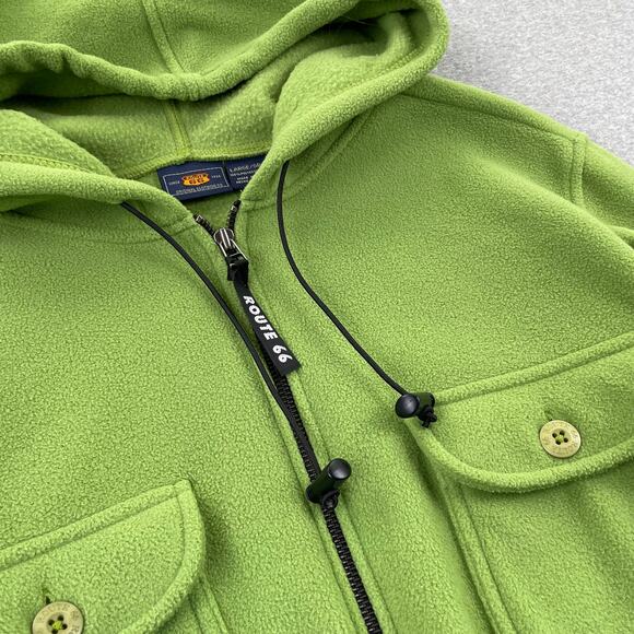 Y2K Route 66 Fleece Sweatshirt Womens L Lime Green Cropped Hoodie 1/2 Zip Retro - Picture 8 of 16